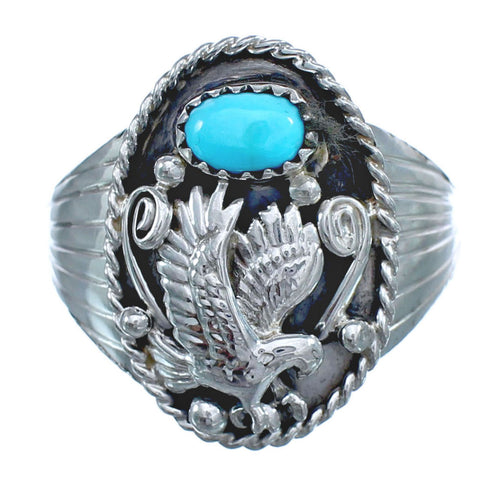 Native American Turquoise Sterling Silver Navajo Eagle Ring Size 12-3/4 AX122339